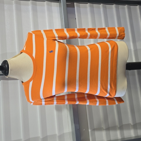 Ralph Lauren Sport Orange And White Striped Long Sleeve  Top Size Medium - Picture 1 of 16